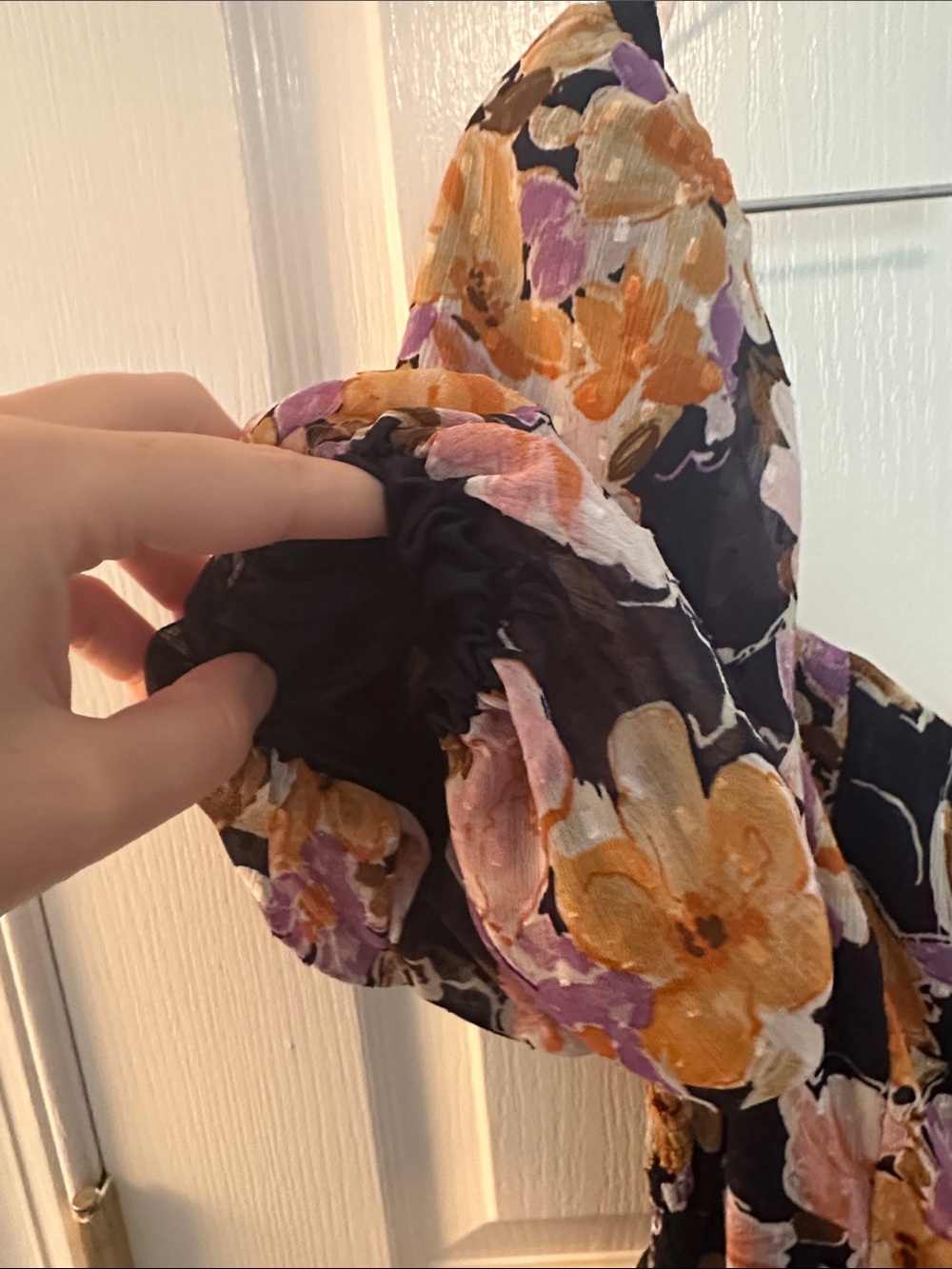 Lush Navy & Orange Women’s Cottagecore Floral Puff-Sleeve Tiered Maxi Dress Sz M - Picture 2 of 11